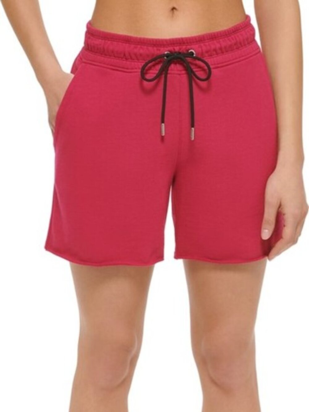 DKNY Sport Logo Tab Fleece Shorts Sweats Drawstring Bright Pink Size XL NEW